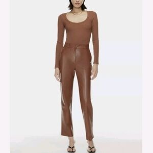 {Babaton By Aritzia} Faux Leather Straight Leg Pants In Cognac Brown - Size 2